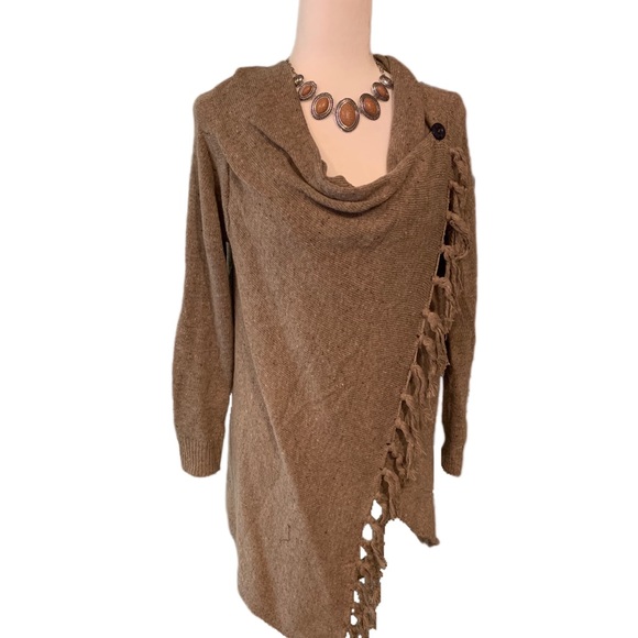 Sweaters - Boutique Speckled Brown/Oatmeal Wrap Poncho - OS